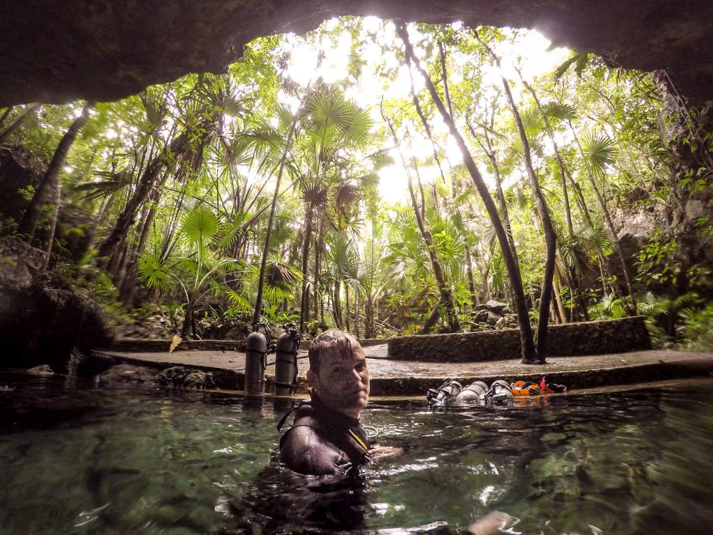 Scuba diving in cenotes in the Yucatán, Mexico